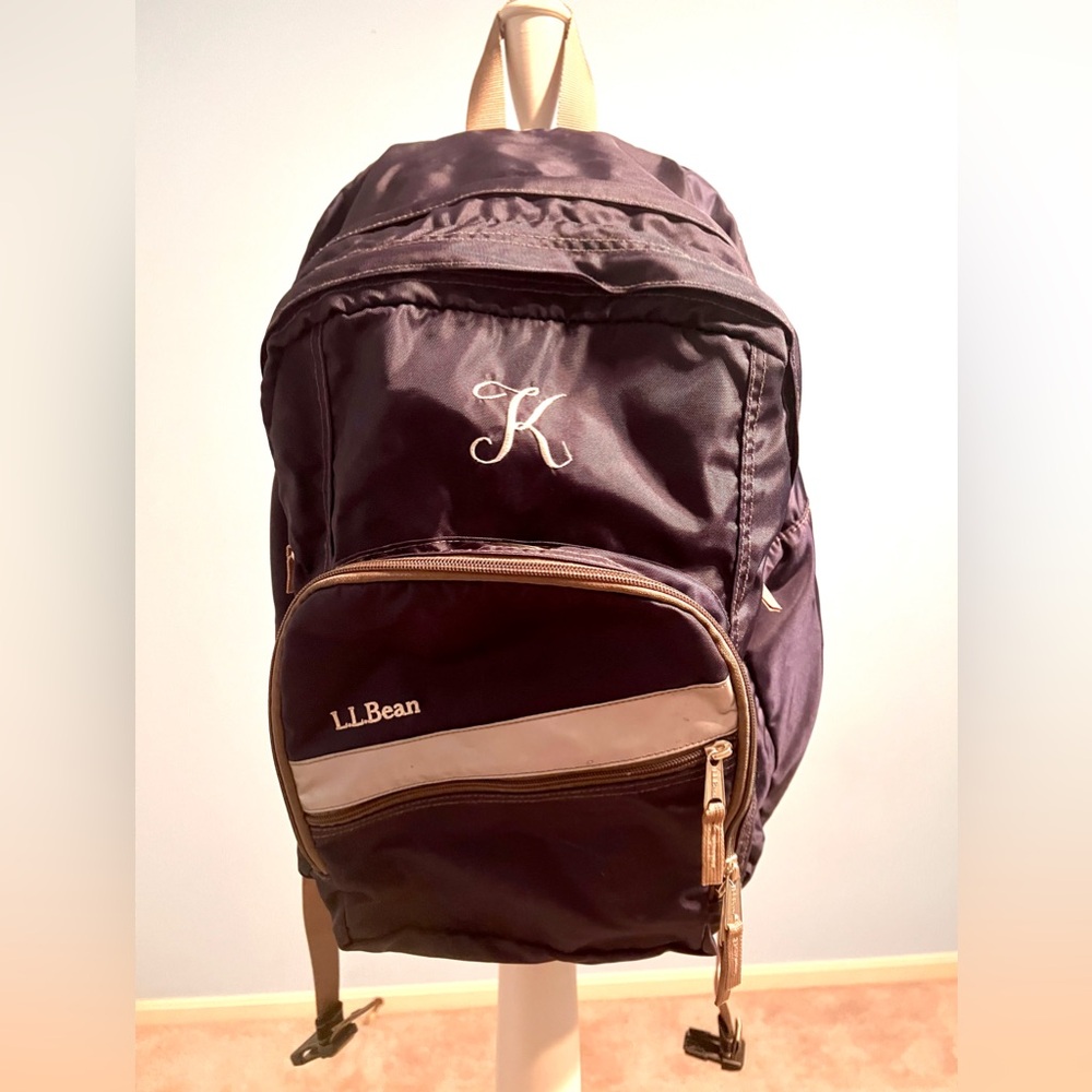 L.L.Bean Dark Navy Backpack with Silver Trim with Monogram “K”